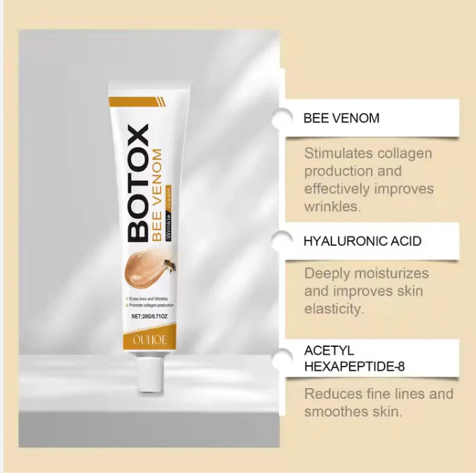 OUHOE Bee Venom Botox Wrinkle Cream — Natural Face Lifting & Anti-Aging Firming Cream | Erase Fine Lines | 20g    كريم OUHOE بوتوكس سم النحل لمكافحة التجاعيد — رفع طبيعي للوجه وشد البشرة | يمحو الخطوط الدقيقة | 20 جرام